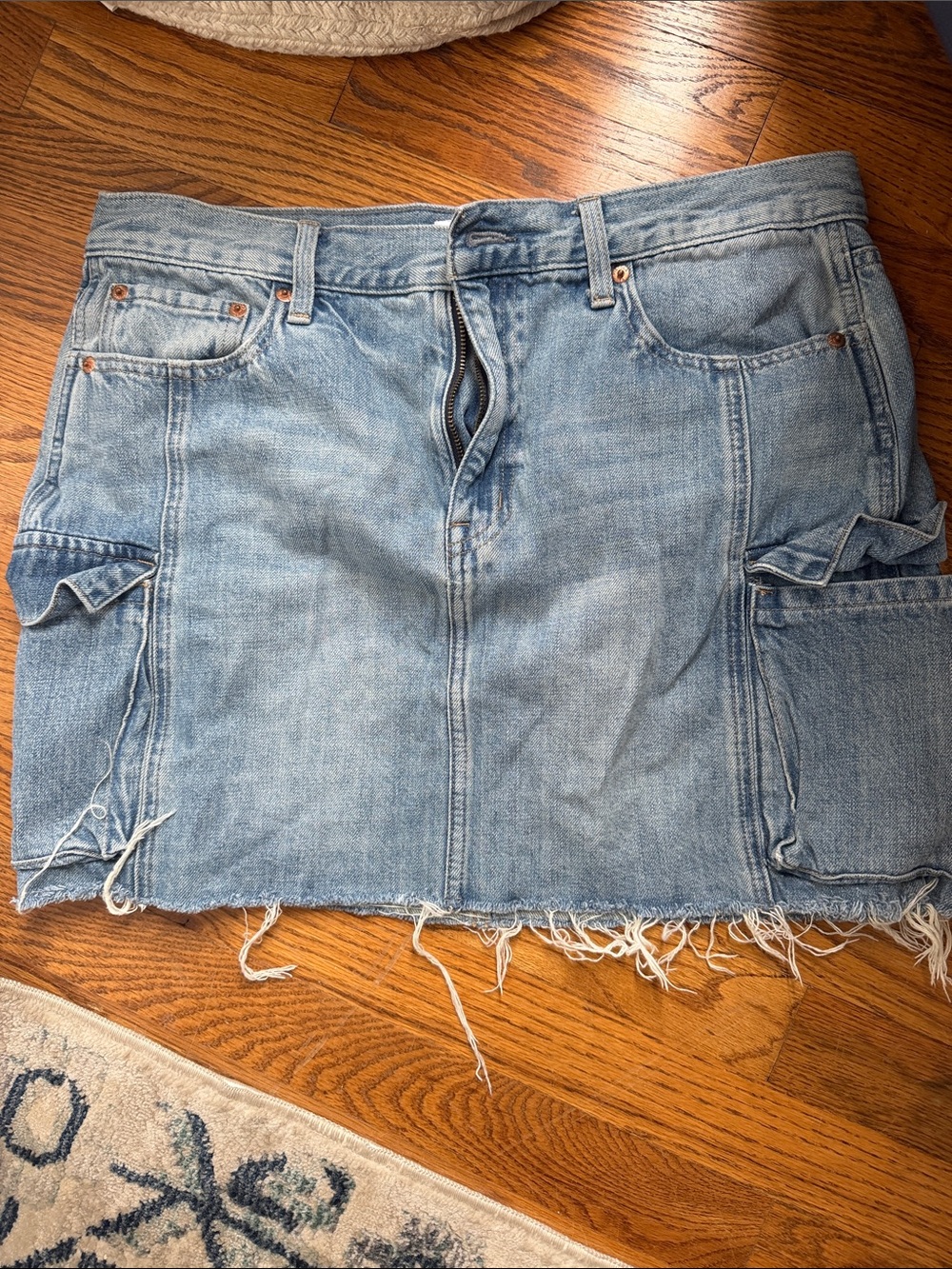 pistola Light Blue Denim Mini Skirt with Utility Pockets